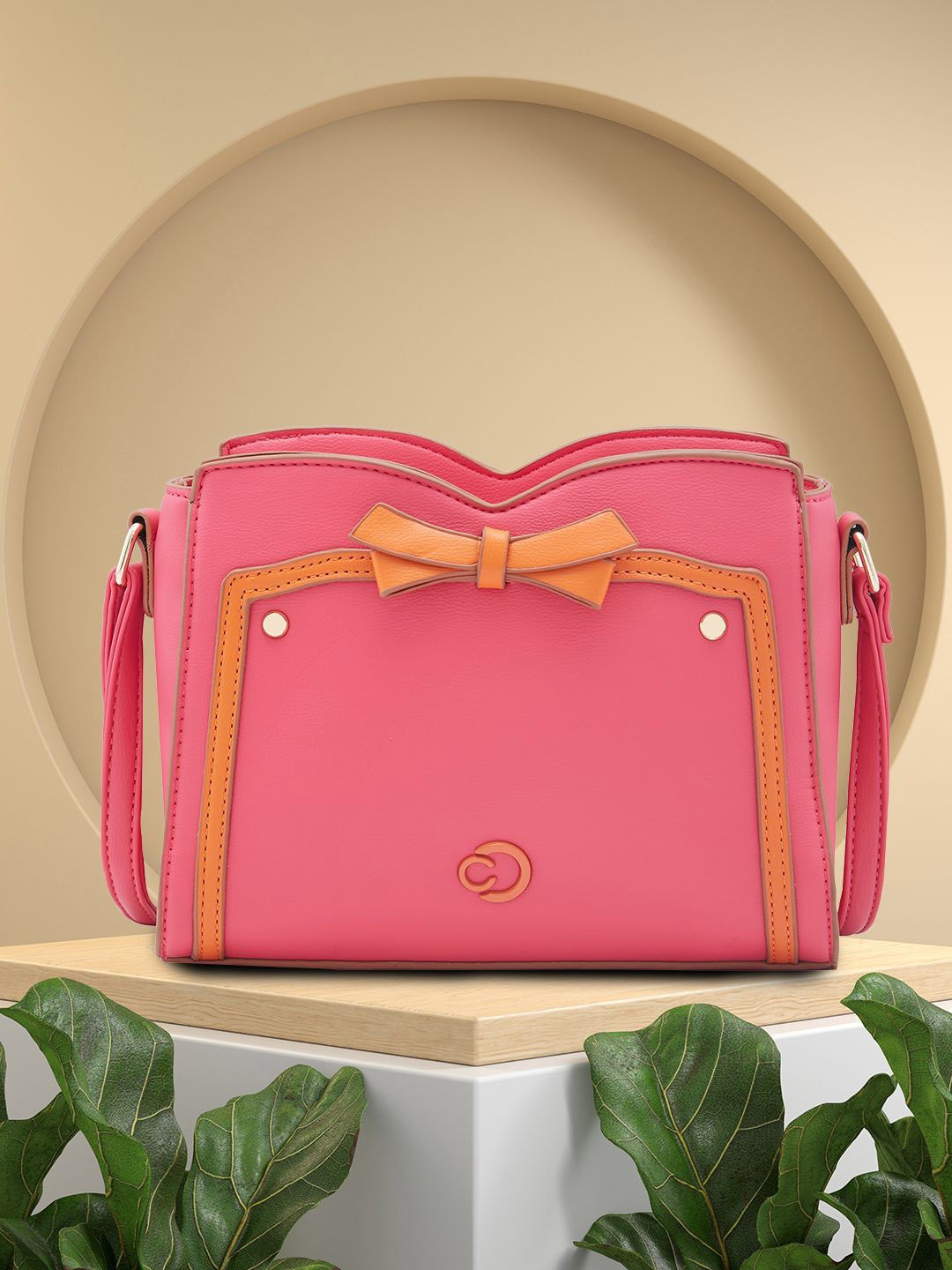 

Caprese PU Structured Sling Bag with Bow Detail, Pink