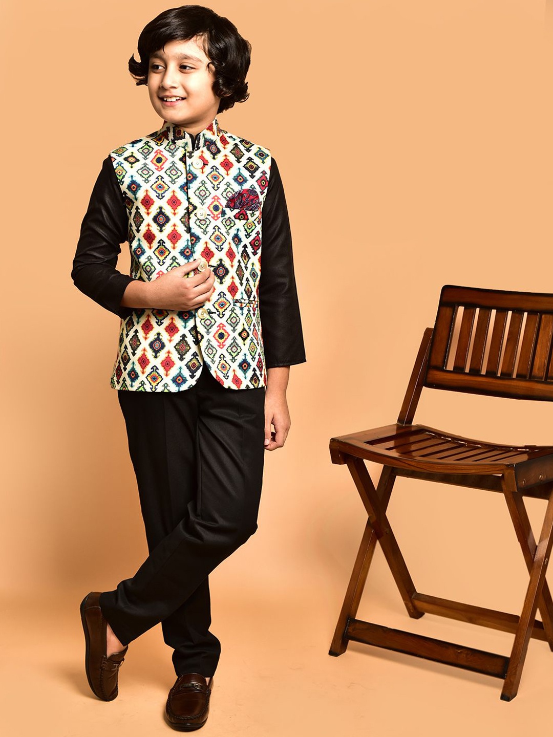 

PRINTINDIA Printed Nehru Jacket, Cream