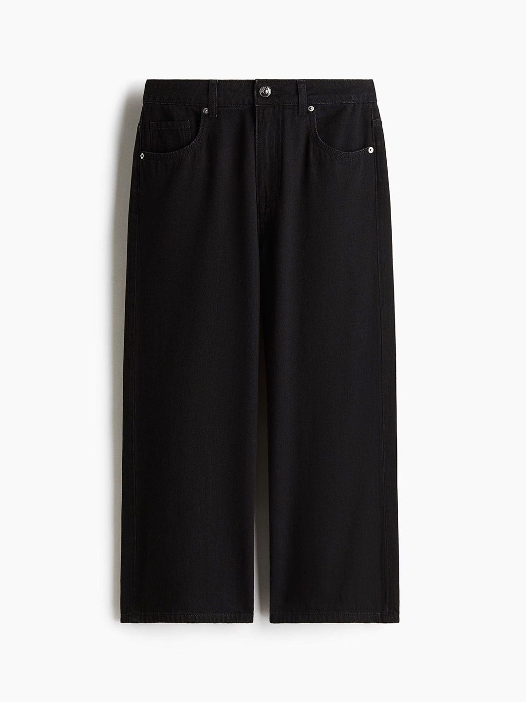 

H&M Women Wide High Cropped Jeans, Black