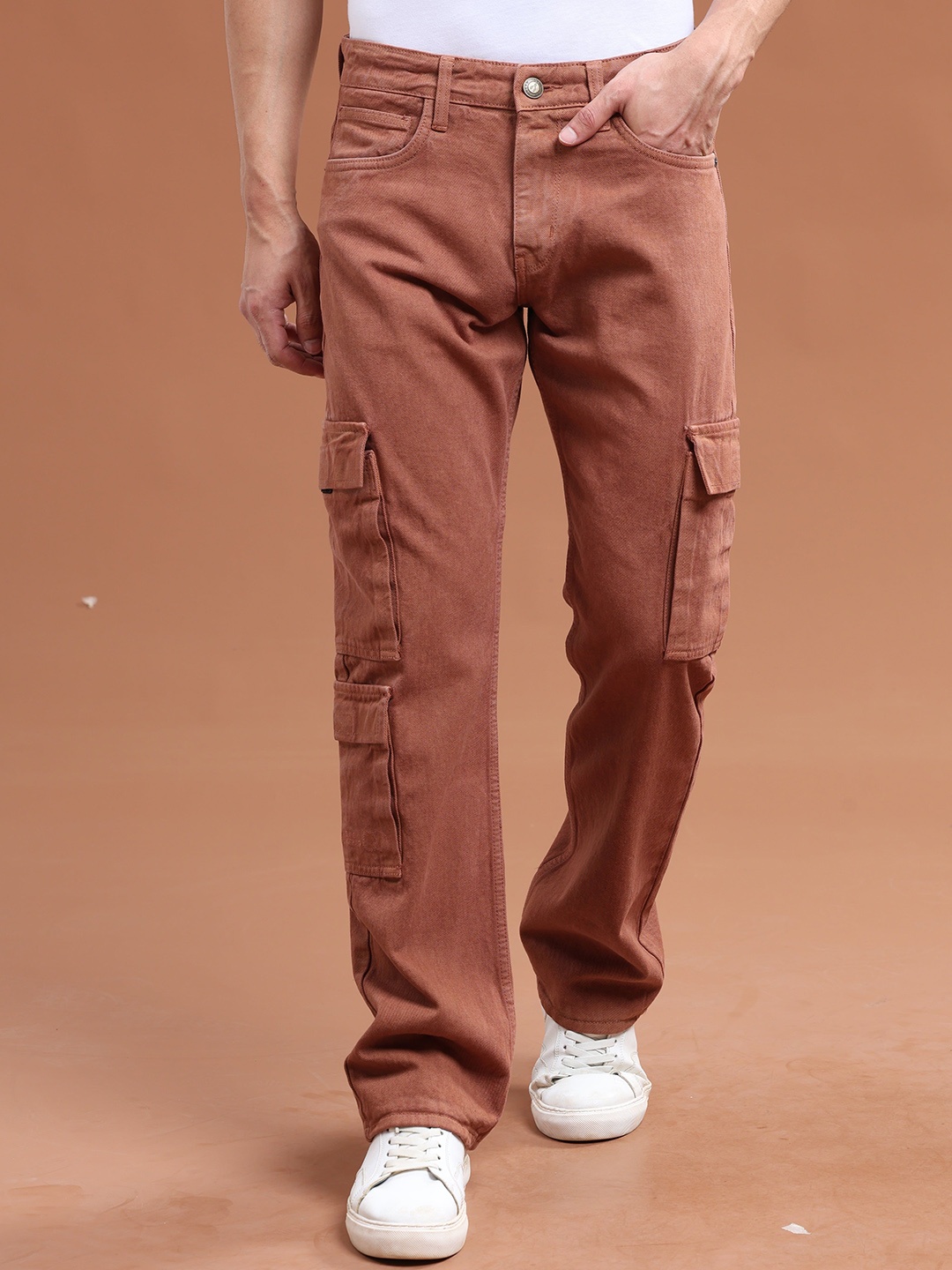 

VUDU Men Mid-Rise Cargo Style Stretchable Jeans, Brown