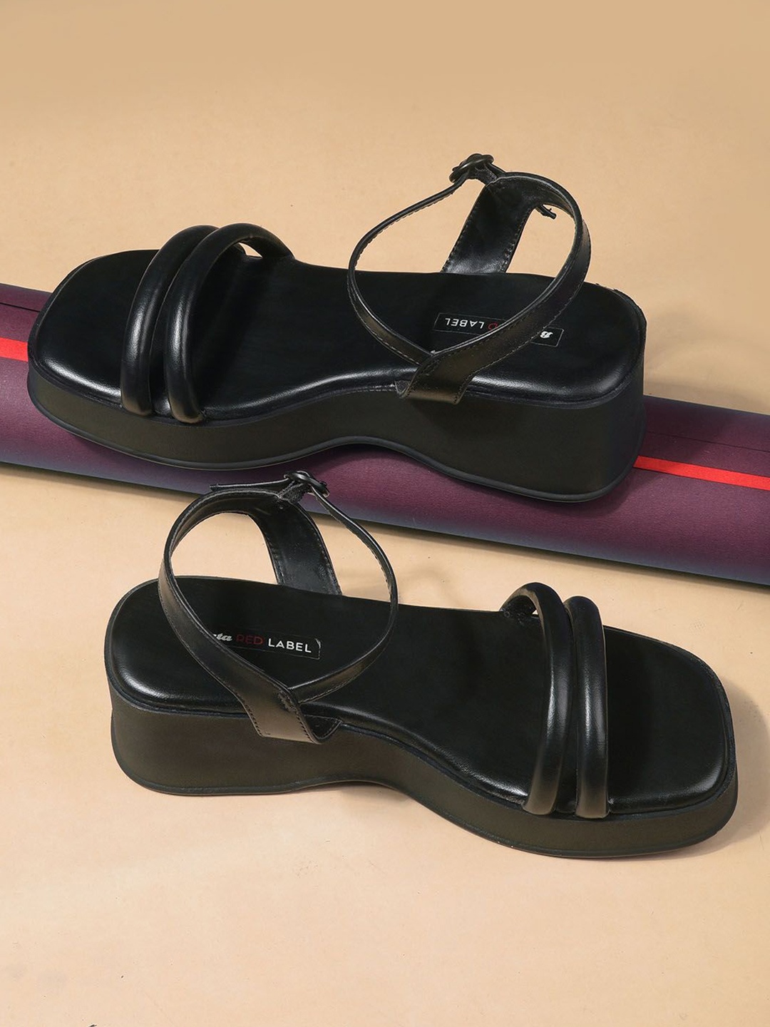 

Bata Women Open Toe Wedge Heel Sandals, Black