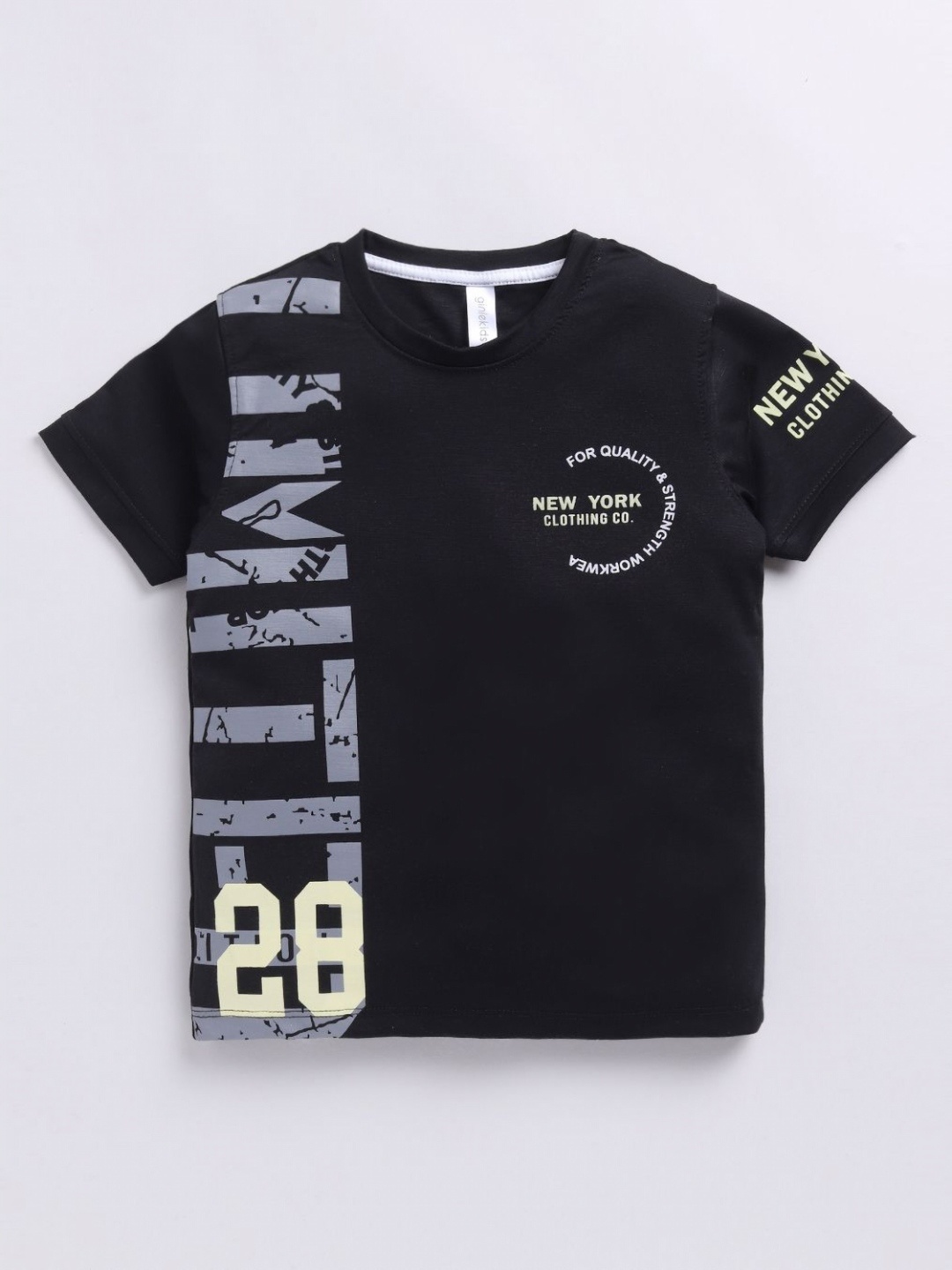 

Ginie Boys Typography Printed Round Neck Pure Cotton T-shirt, Black