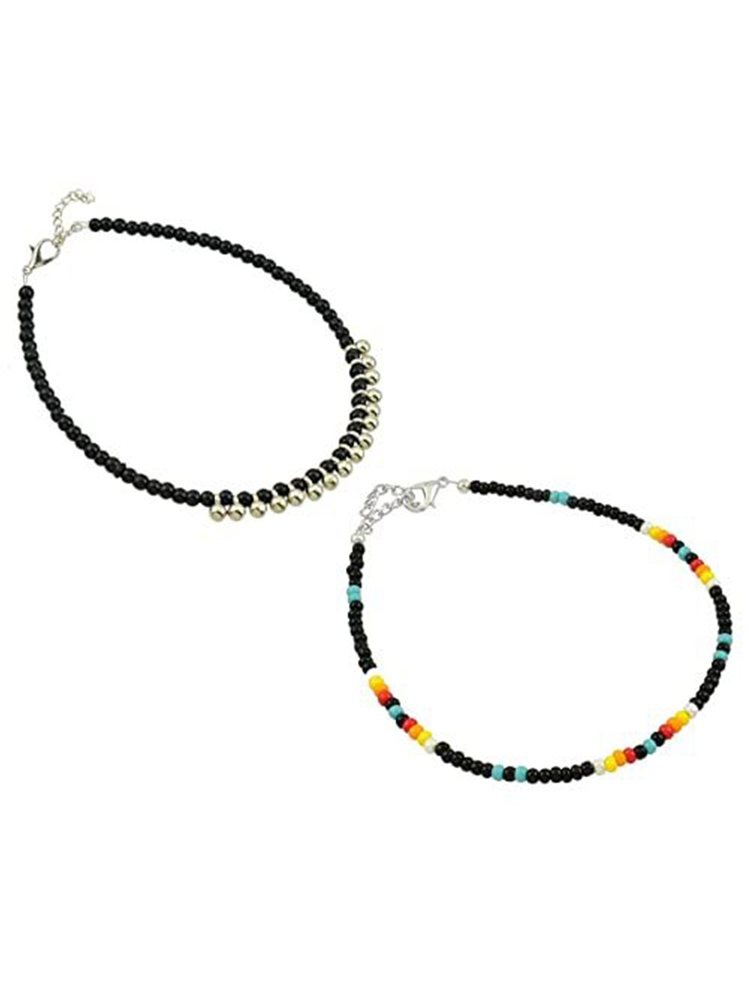 

HIGH TRENDZ Women Set of 2 Anklets, Black