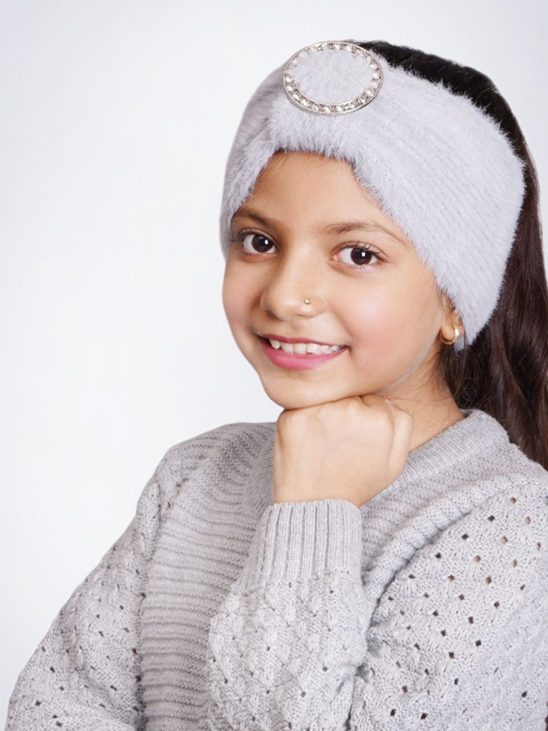 

Bharatasya Girls Feather Soft Knitted Warm Woolen Headband, Grey