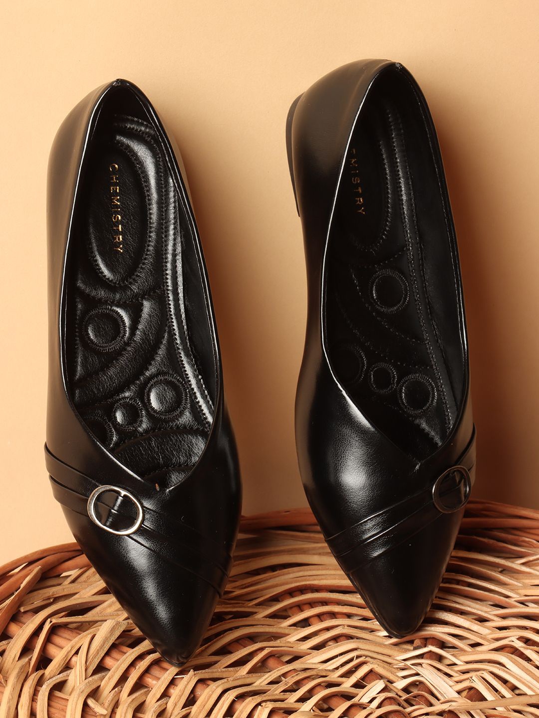 

Chemistry Women Embellished Ballerinas with Buckles Flats, Black