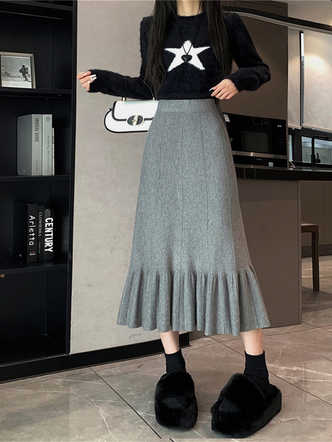

LULU & SKY Women A-Line Midi Skirt, Grey