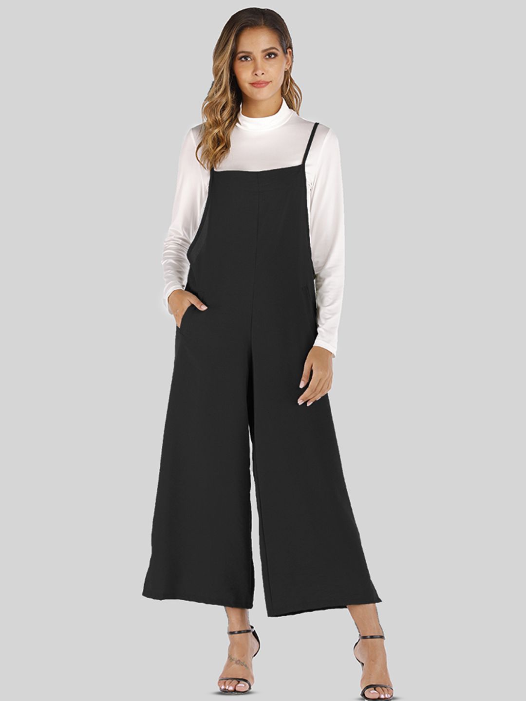 

StyleCast Women Shoulder Straps Sleeveless Basic Jumpsuit, Black