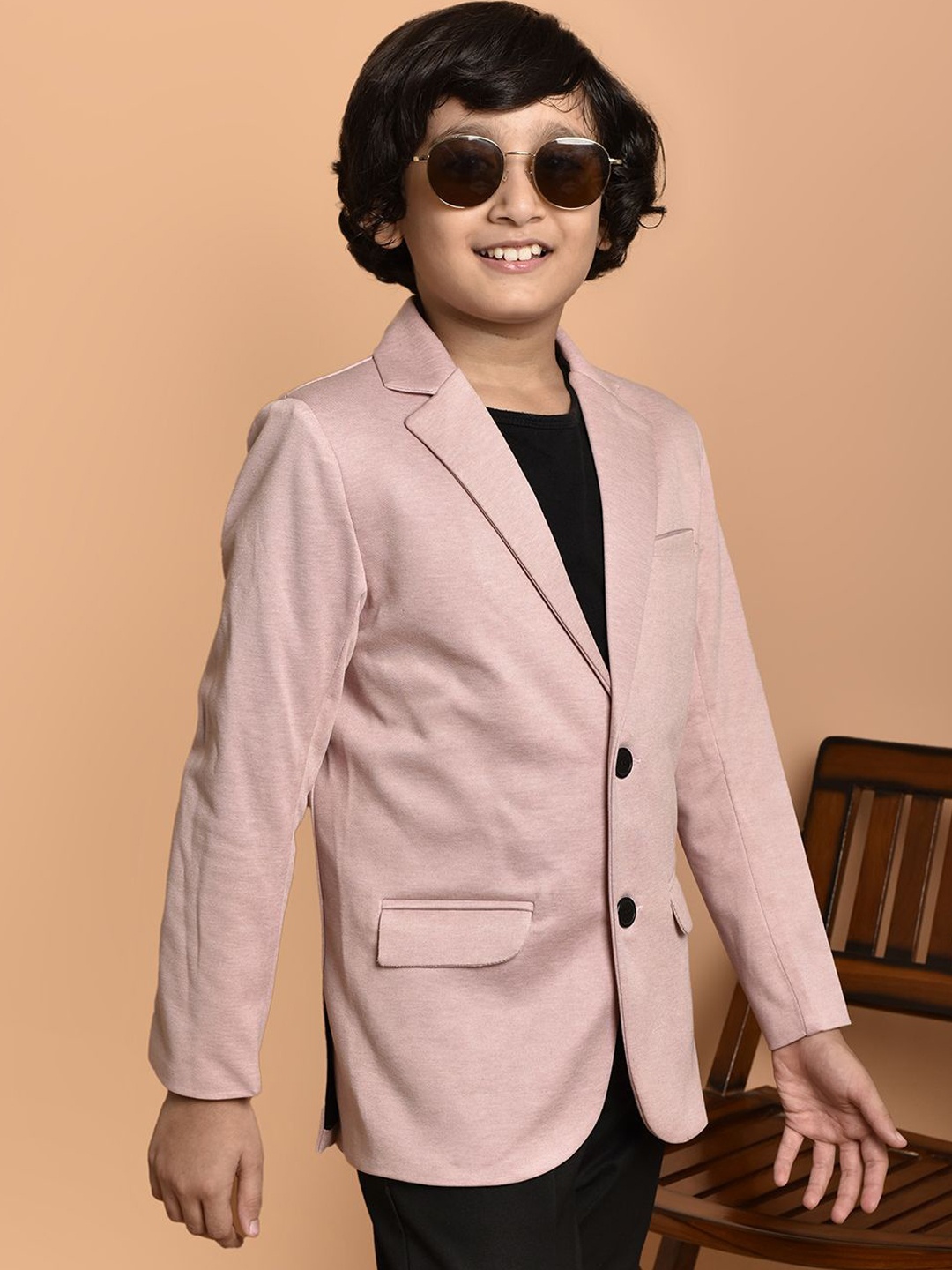 

PRINTINDIA Boys Slim-Fit Notched Lapel Single-Breasted Blazer, Pink