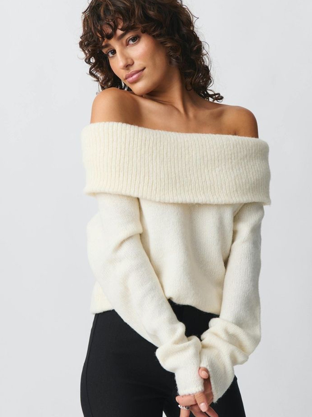 

LULU & SKY Women Off Shoulder Pullover Sweaters, Off white