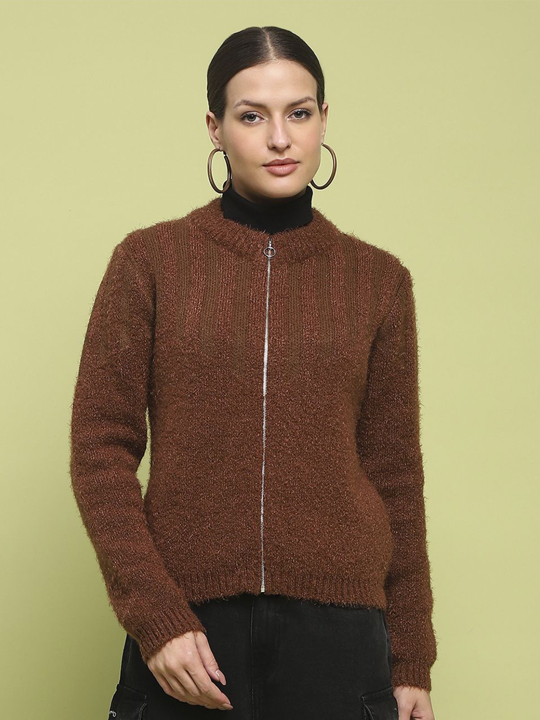 

Madame Women Mock Collar Cardigan, Tan
