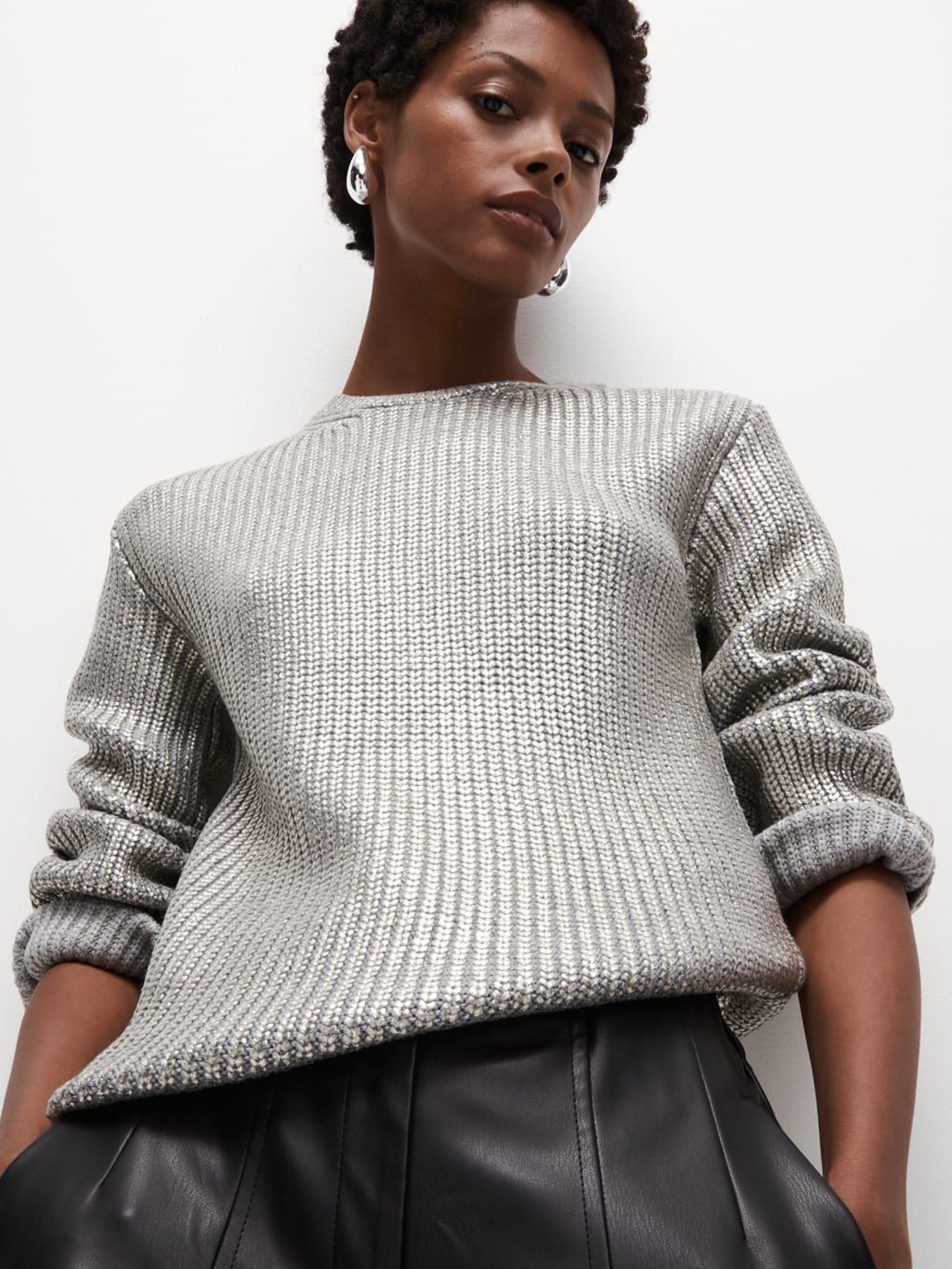

Marks & Spencer Women Self Design Cable Knit Pullover Sweater, Silver