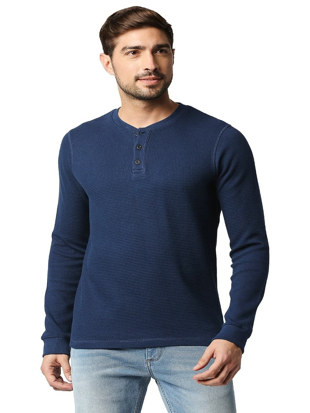 

Basics Men Henley Neck Slim Fit T-shirt, Navy blue