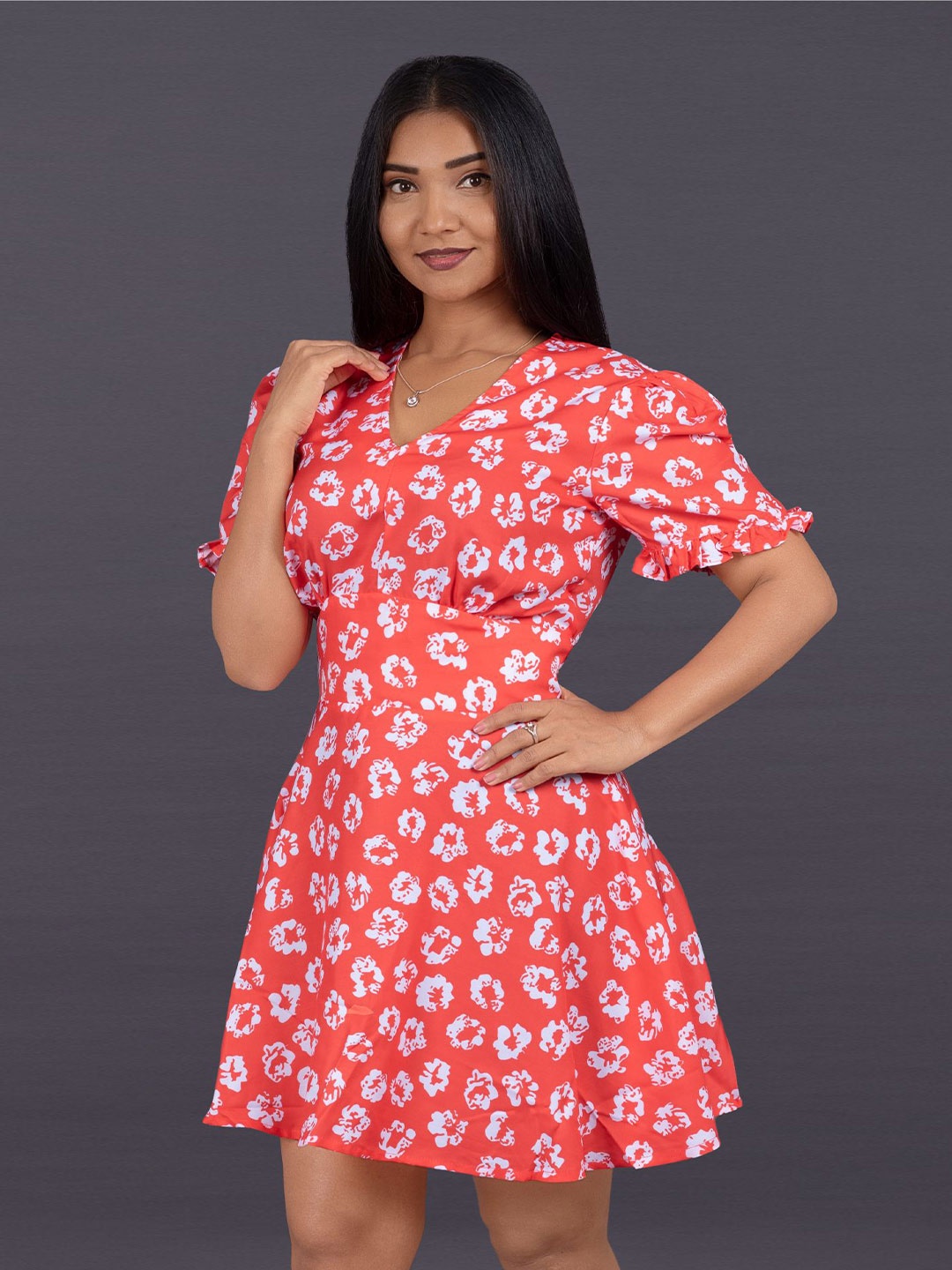

La Aimee Women Floral Printed Fit & Flare Mini Dress, Red
