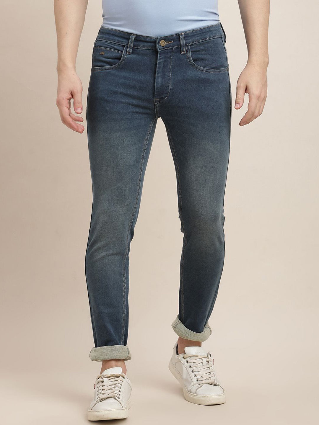

Turtle Men Cotton Classic Tapered Fit Light Fade Stretchable Jeans, Blue