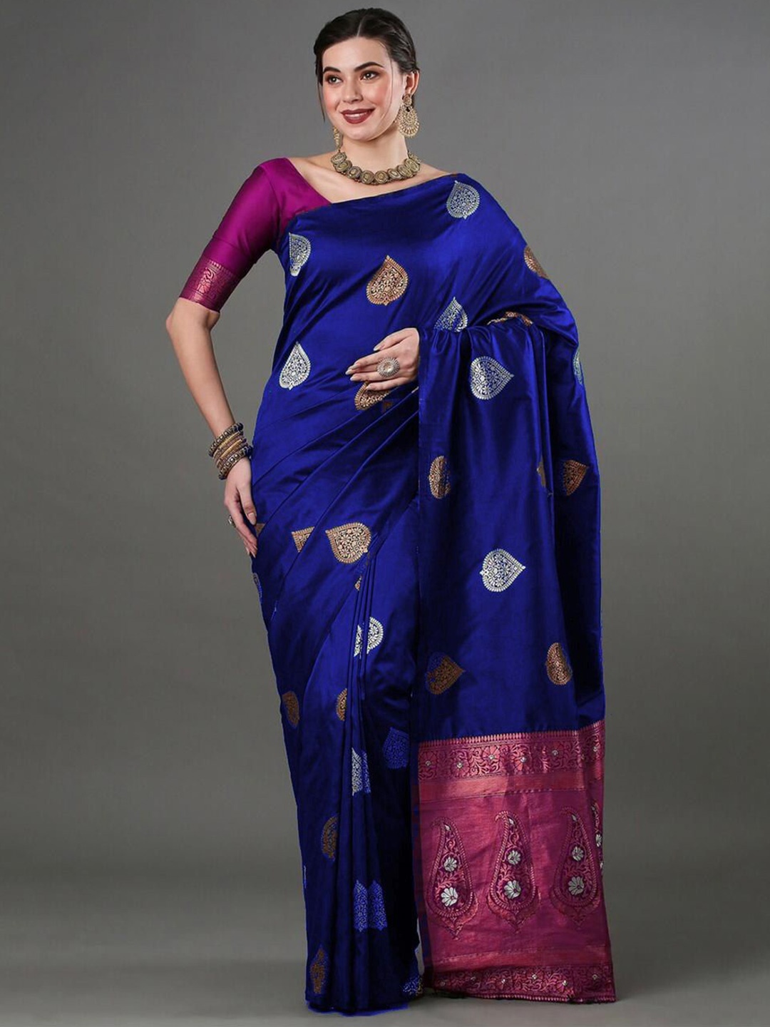 

Fashion Booms Woven Design Pure Silk Banarasi Saree, Blue