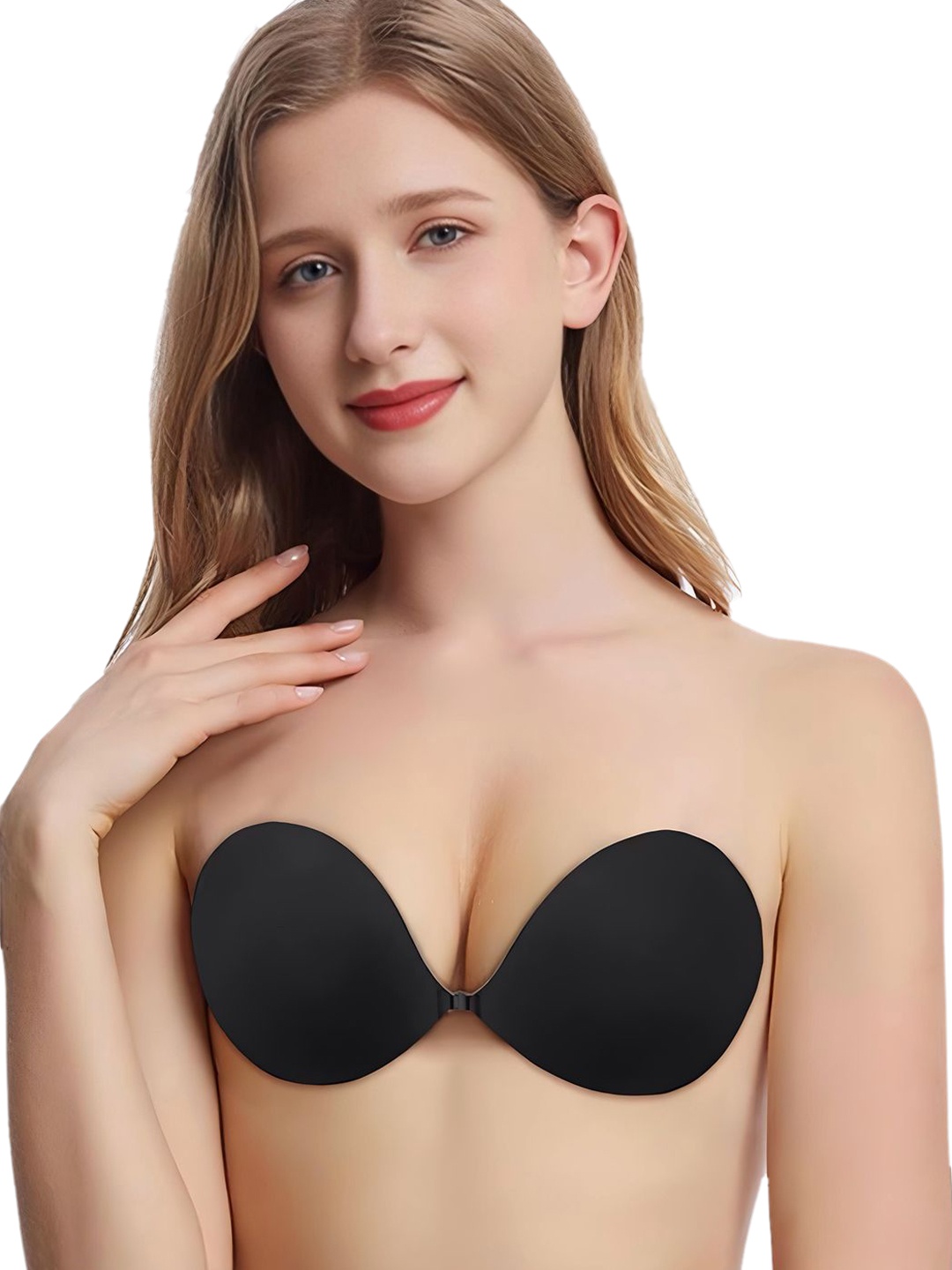 

Qenixo Women All Day Comfort Strapless Stick-On Lingerie accessories, Black