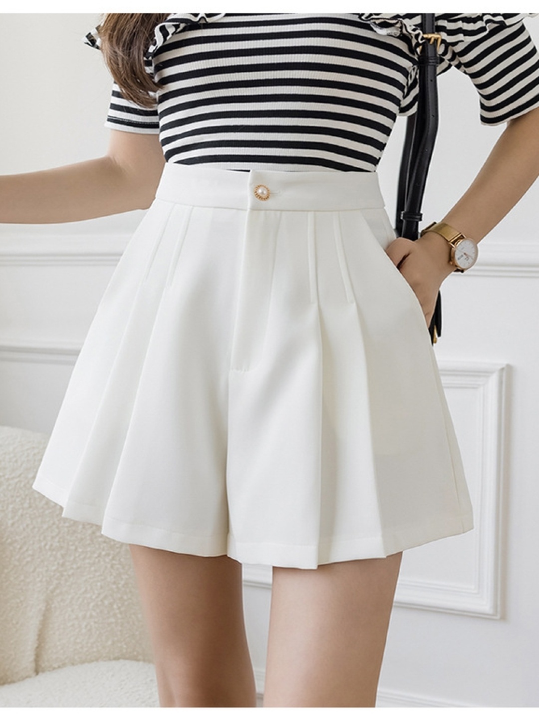 

LULU & SKY Women Loose Fit High-Rise Above Knee Shorts, White