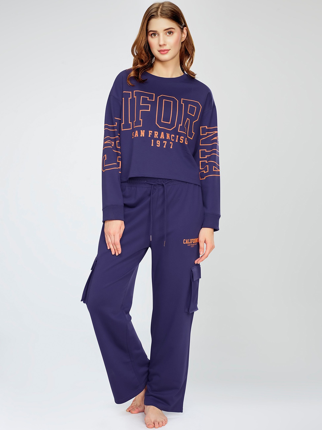 

Zeyo Round Neck Printed Sweatshirt & Joggers, Blue