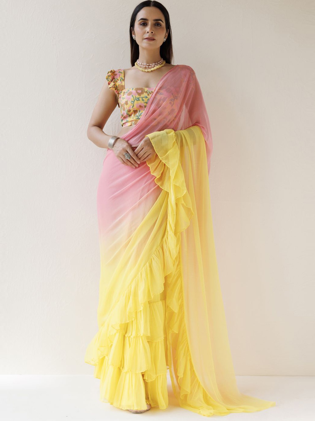 

Geroo Luxe Ombre Dyed Ready to Wear Saree, Yellow