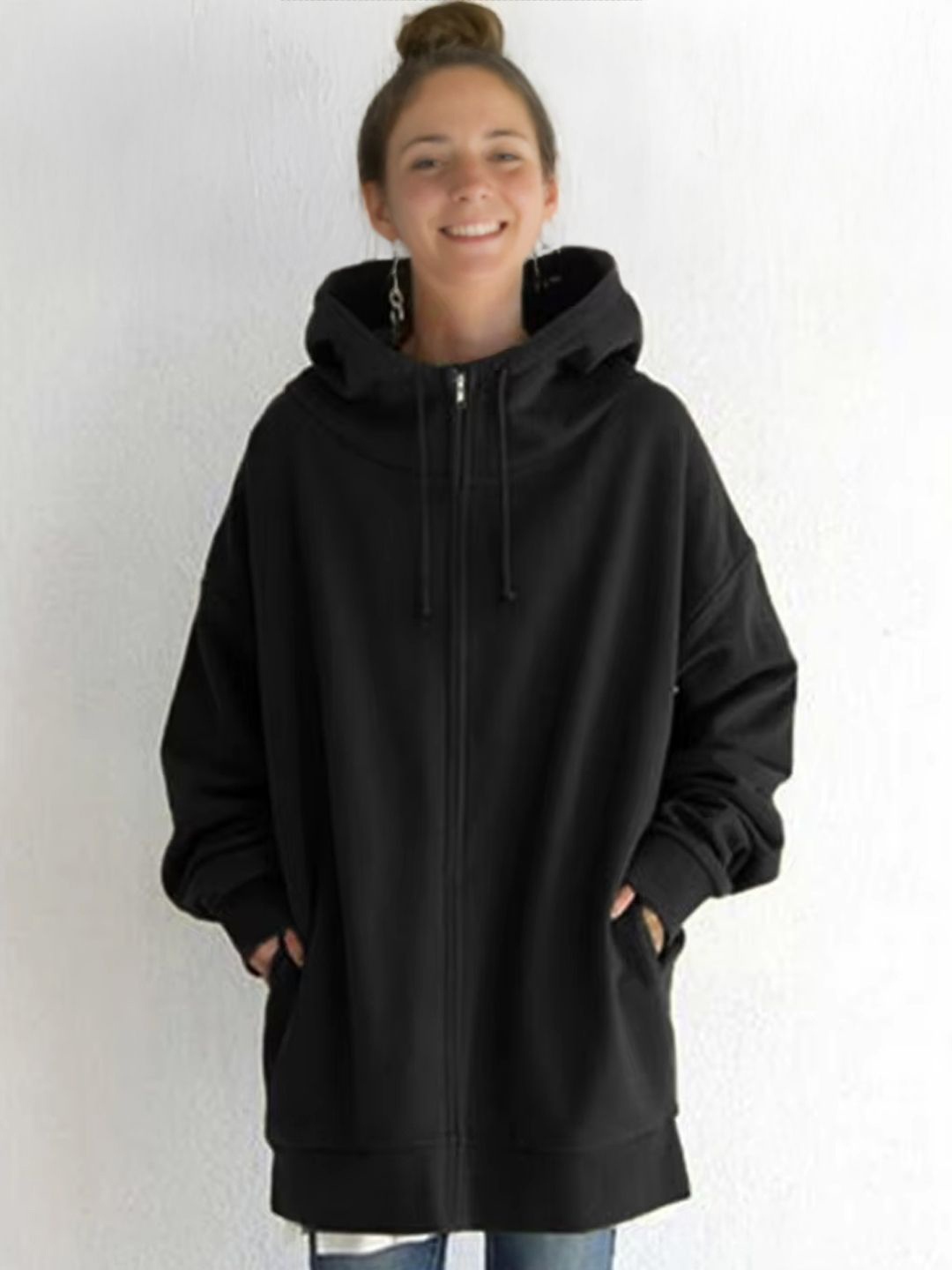 

StyleCast Women Hooded Longline Bomber Jacket, Black
