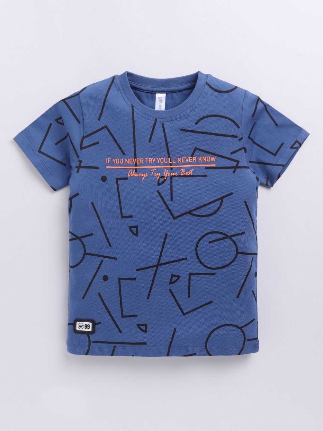 

Ginie Boys Typography Printed Round Neck Cotton T-shirt, Blue