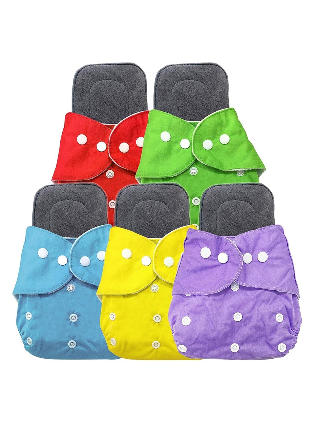 

Kritiu Kids Set Of 5 Reusable Waterproof Cloth Diaper With Insert Pad, Green