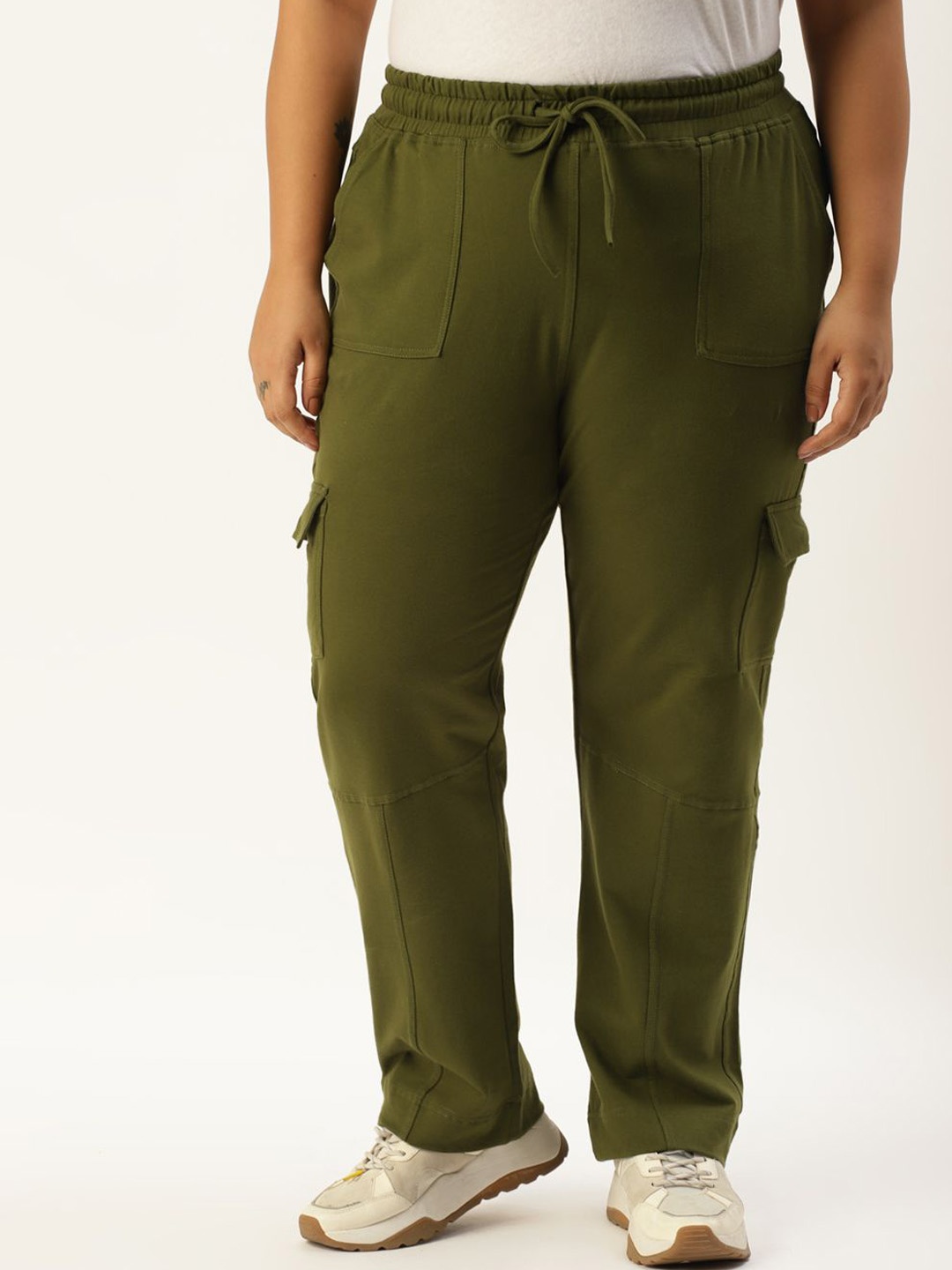 

theRebelinme Women Smart High-Rise Easy Wash Pleated Cargos Trousers, Green