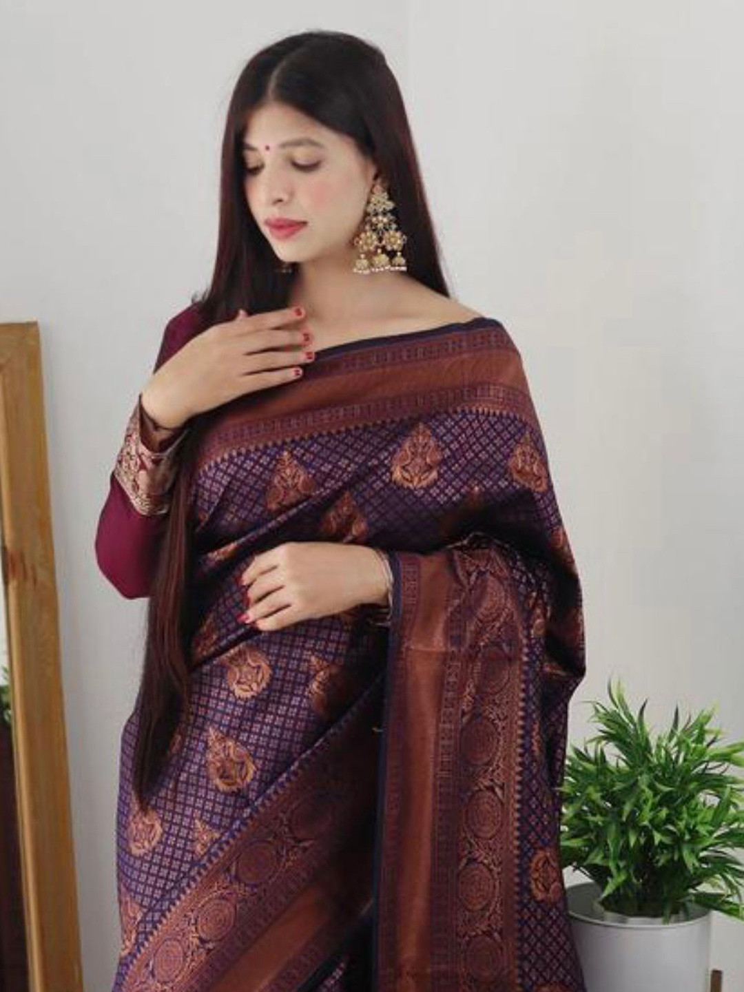 

Visit Wear Woven Design Zari Pure Silk Banarasi Saree, Navy blue