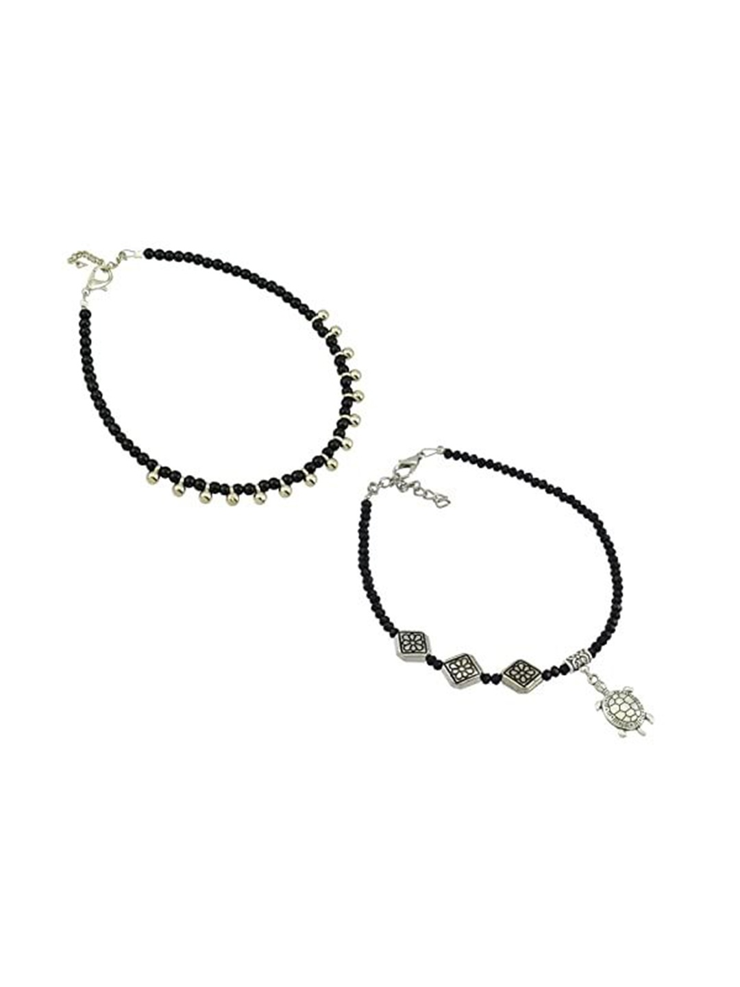 

HIGH TRENDZ Women Set of 2 Anklets, Black