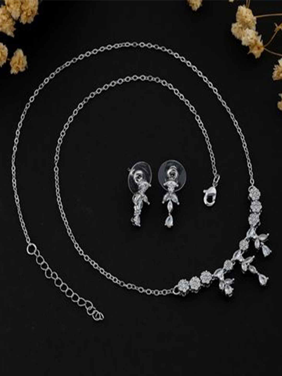 

SKY SHOPPERS Silver Plated CZ Studded Jewellery Set