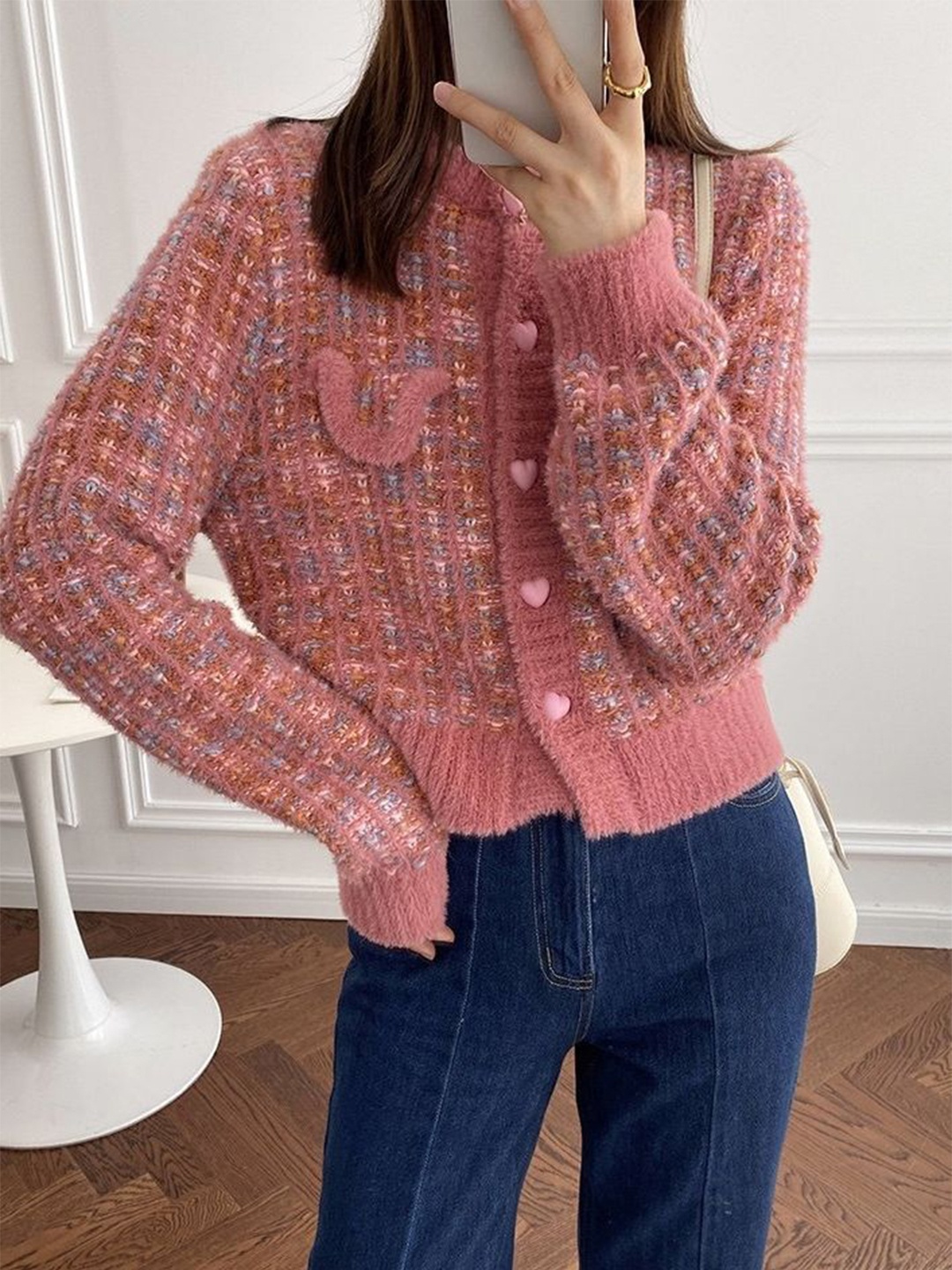 

LULU & SKY Women Speckled Cardigan, Pink