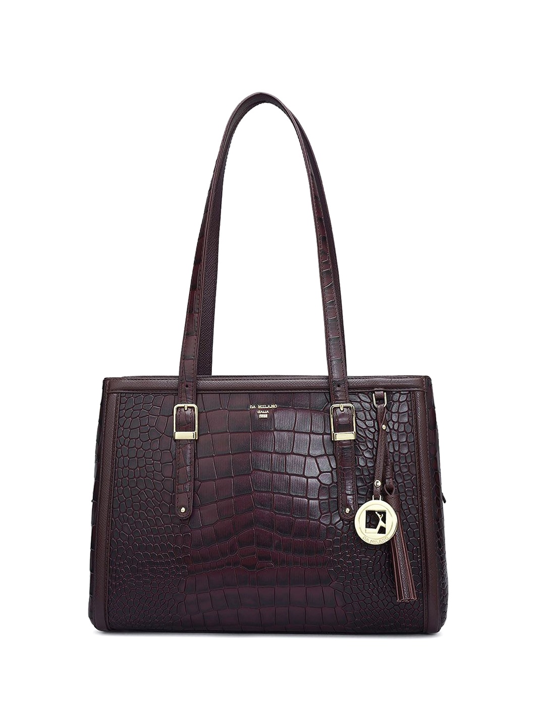 

Da Milano Textured Leather Structured Shoulder Bag, Burgundy