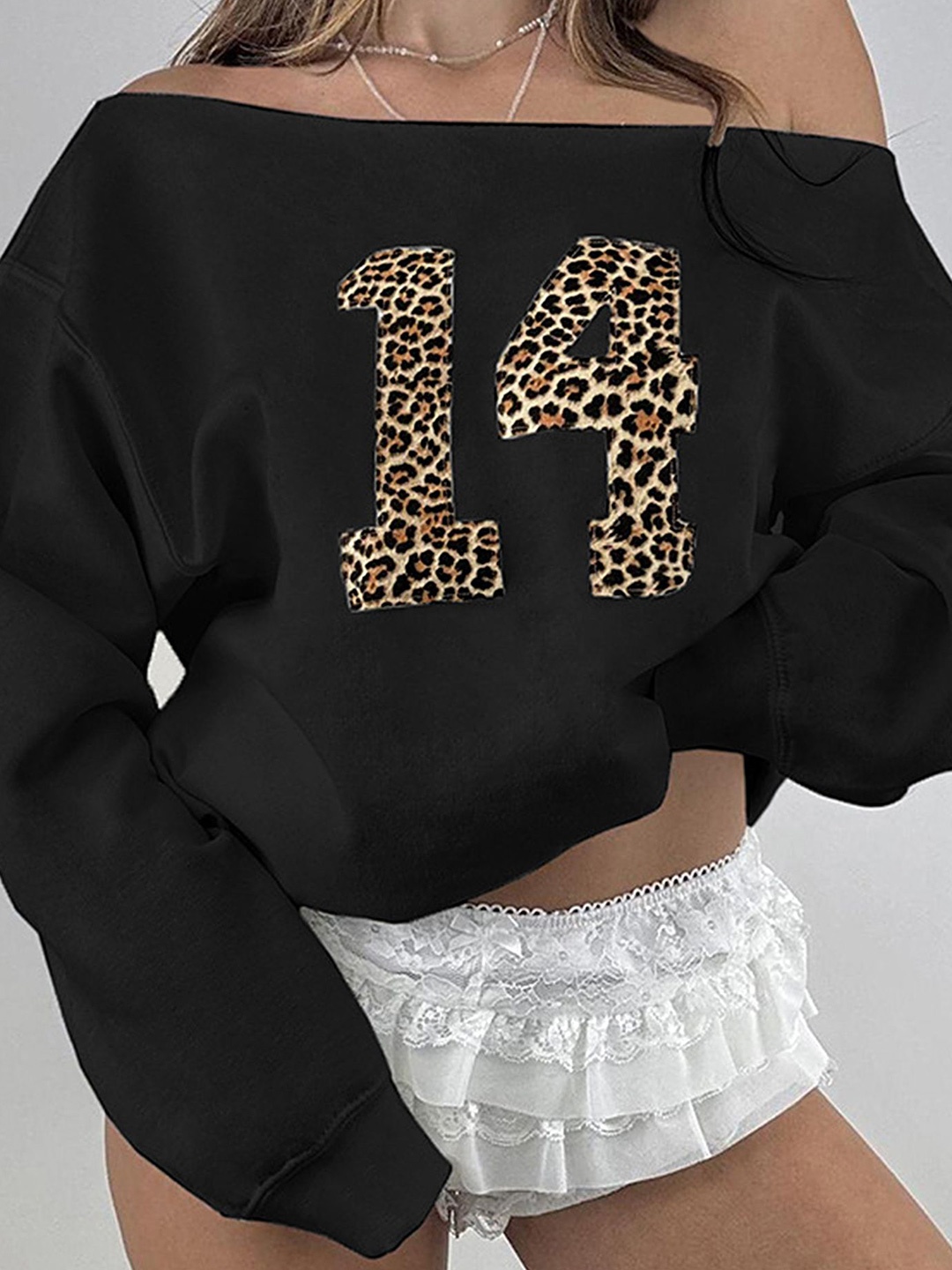 

LULU & SKY Women Printed Sweatshirt, Black