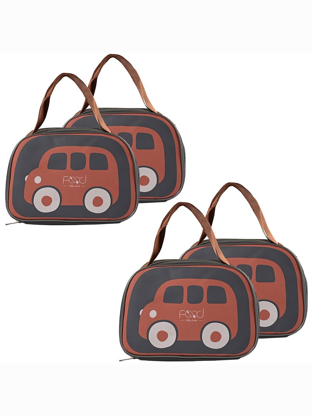 

Kuber Industries Kids Set of 4 Car Printed Lunch bags Travel Accessory, Grey