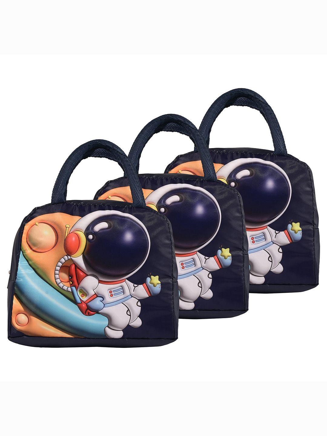 

Kuber Industries Kids Set of 3 Astronaut Printed Lunch bags Travel Accessory, Navy blue