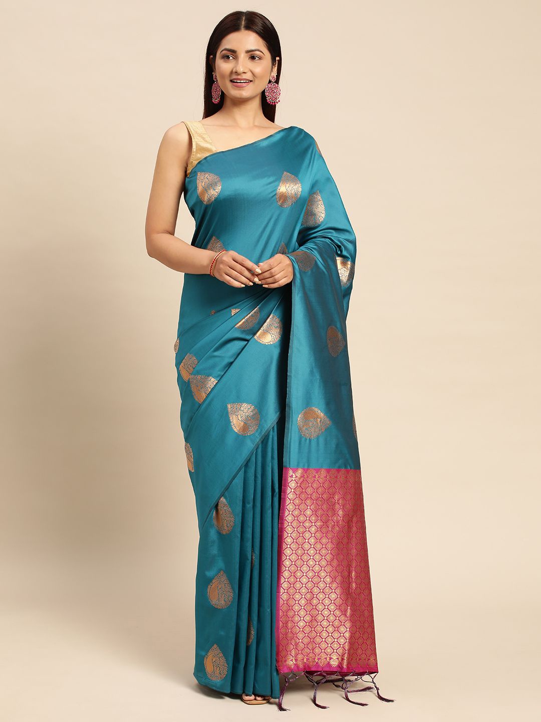 

Royal Rajgharana Saree Woven Design Zari Pure Silk Banarasi Sarees, Teal