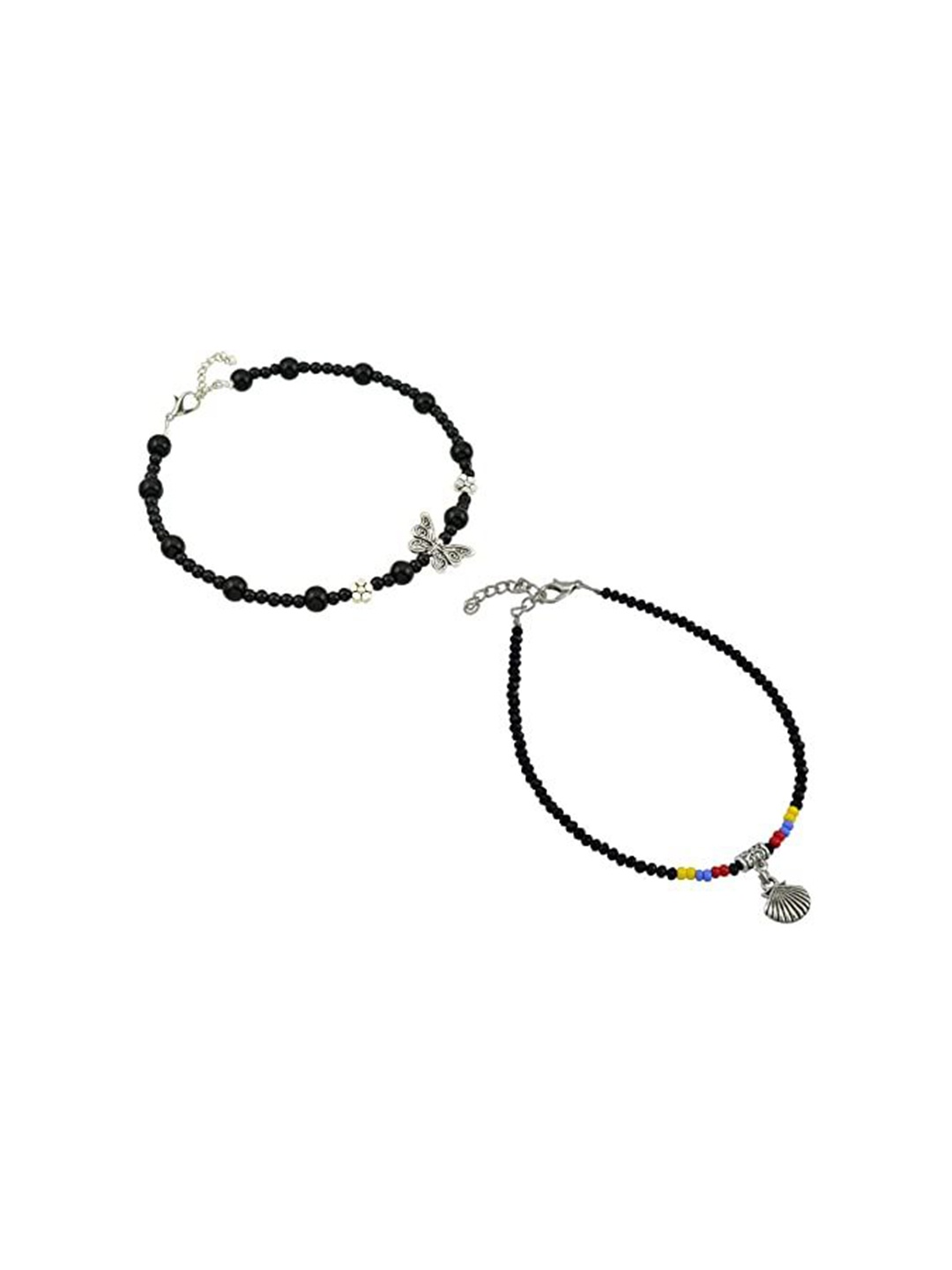 

HIGH TRENDZ Women Set of 2 Anklets, Black