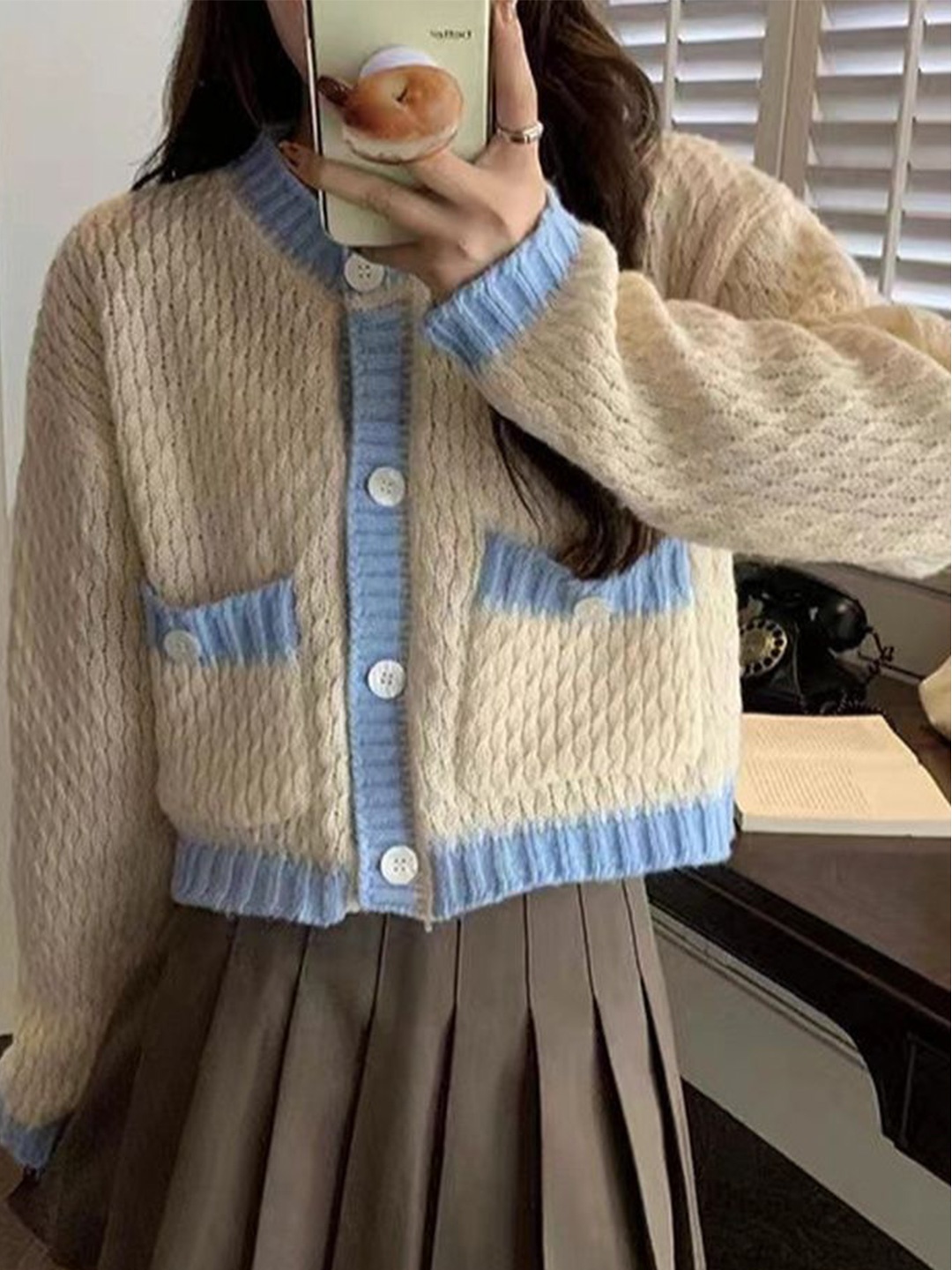 

LULU & SKY Women Cable Knit Cardigan Sweater, Beige