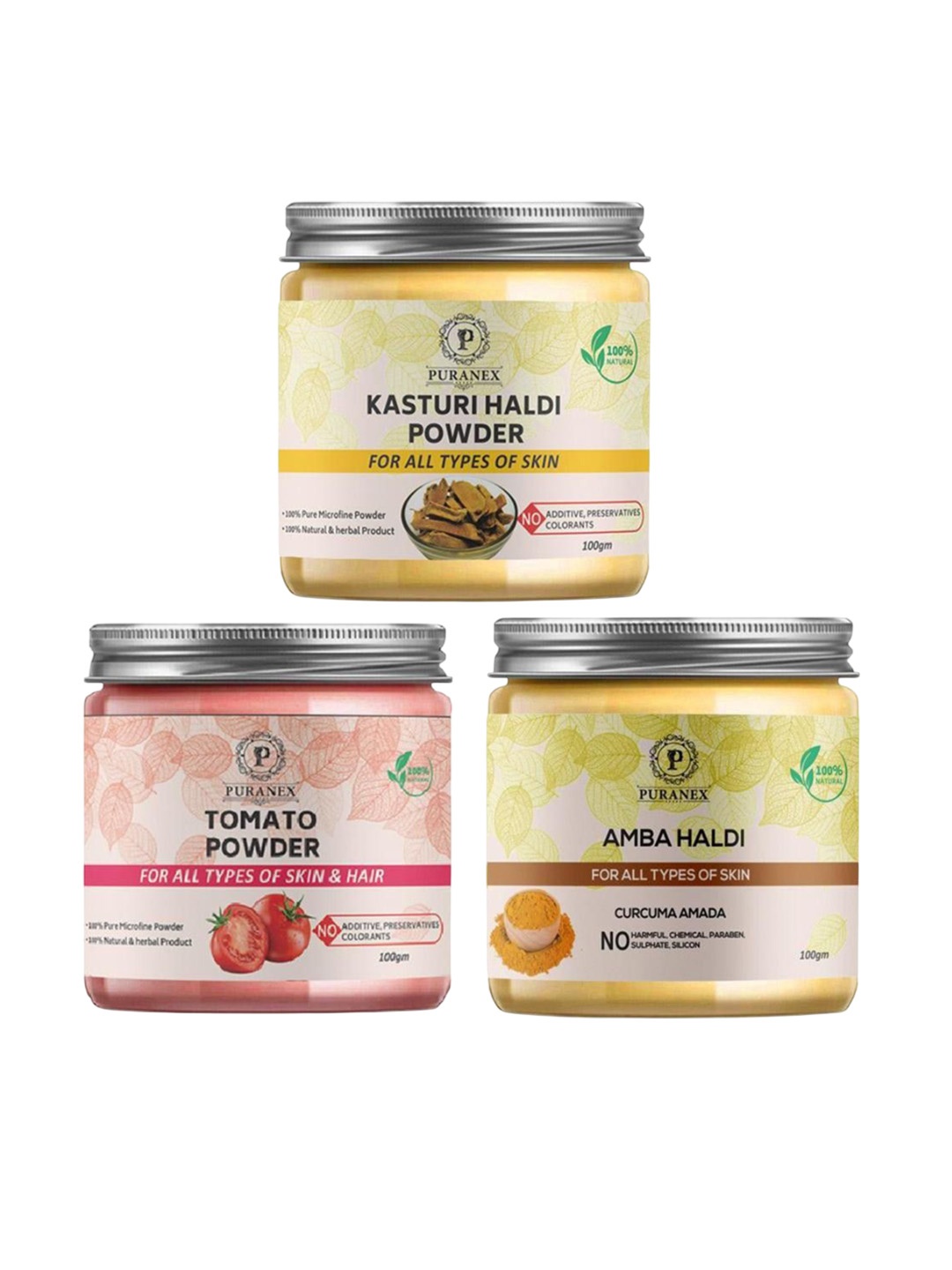 

Puranex Set Of 3 Natural Kasturi Haldi - Tomato & Amba Haldi Powder - 100 g Each, Yellow