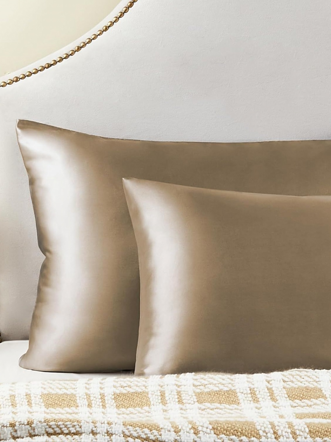 

DEHMAN Brown 2 Pieces Pure Silk Rectangle Pillow Covers