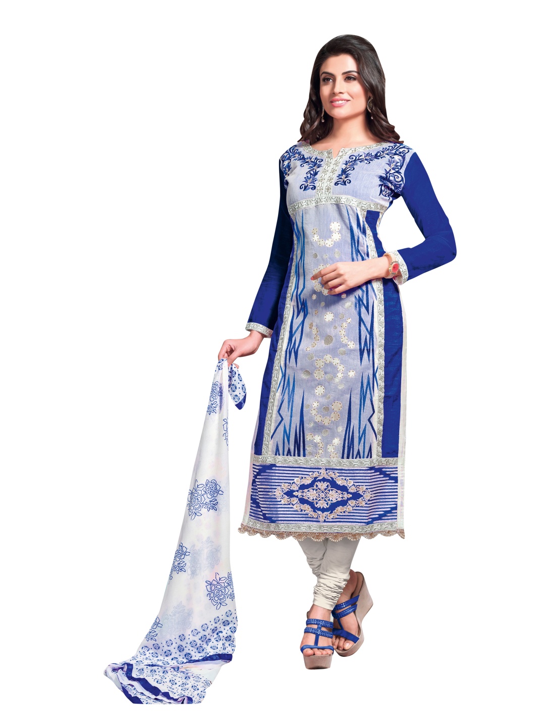 

Maroosh Floral Embroidered Unstitched Dress Material, Blue