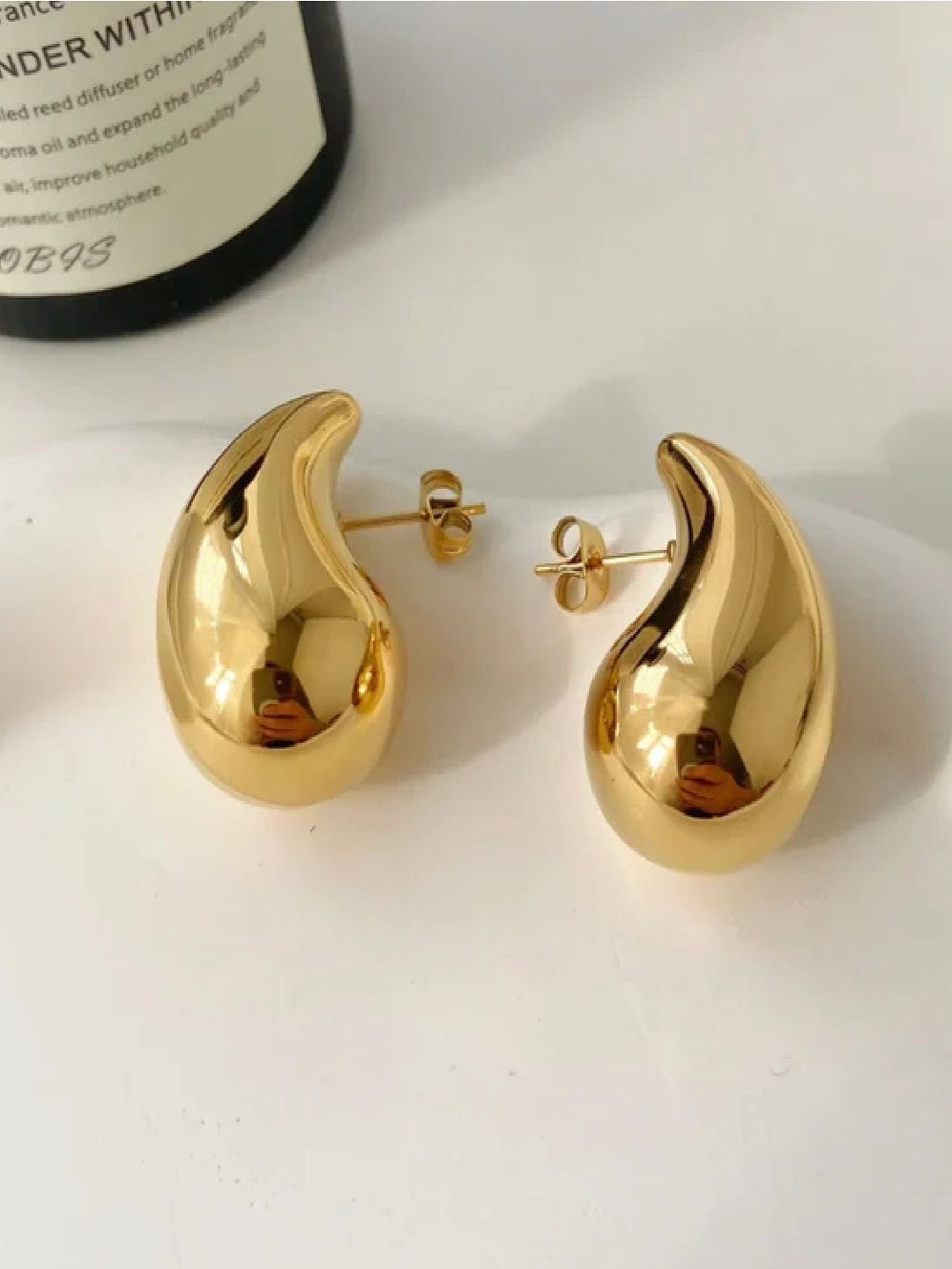 

RUHI COLLECTION Gold-Plated Stainless Steel Teardrop Shaped Drop Earrings