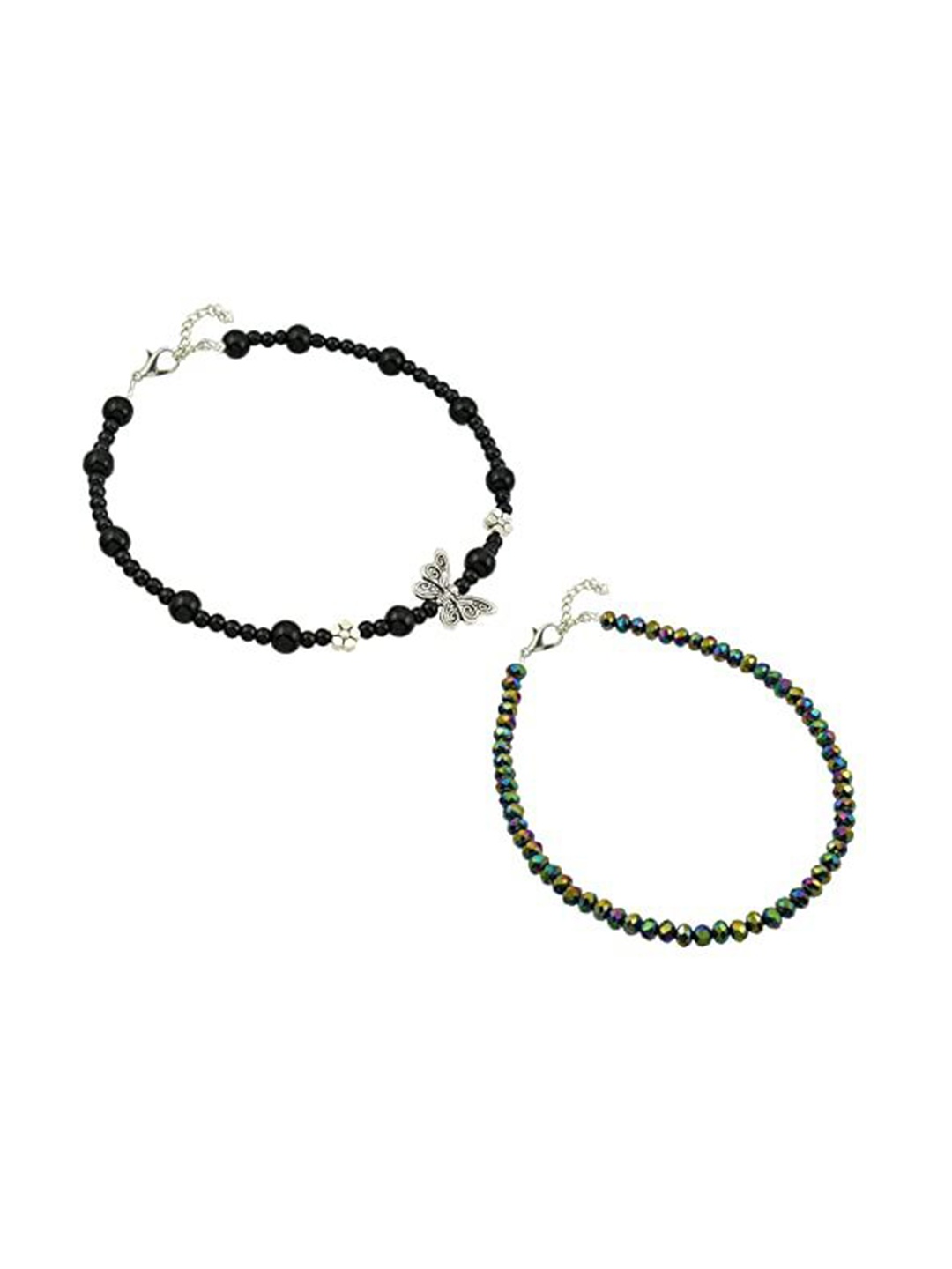 

HIGH TRENDZ Women Set of 2 Anklets, Black