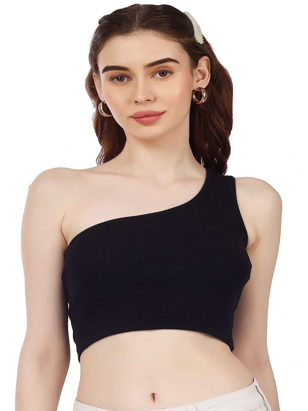 

SRISARAS Women One Shoulder Crop Top, Black