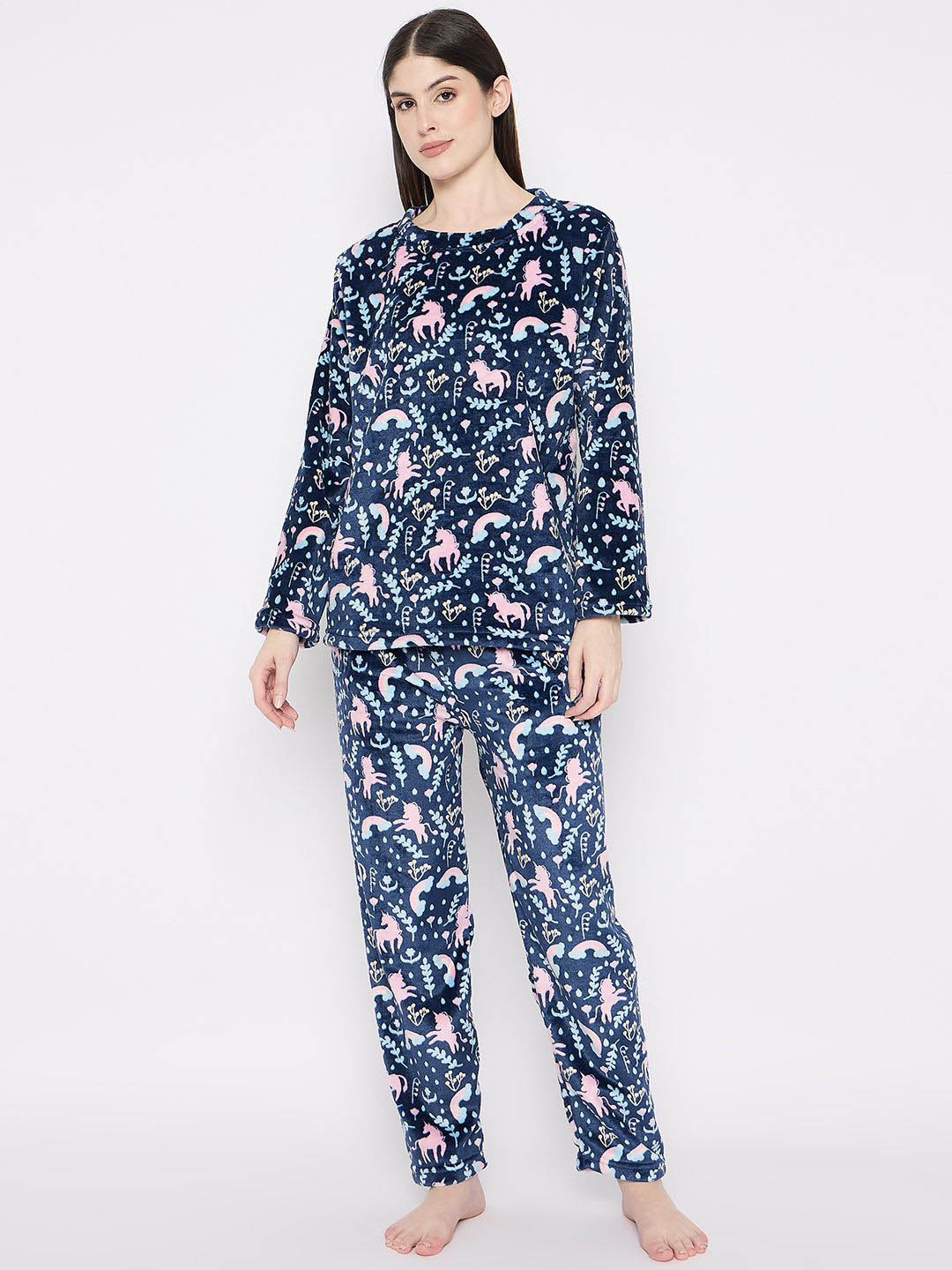 

Camey Women Printed Night suit, Navy blue