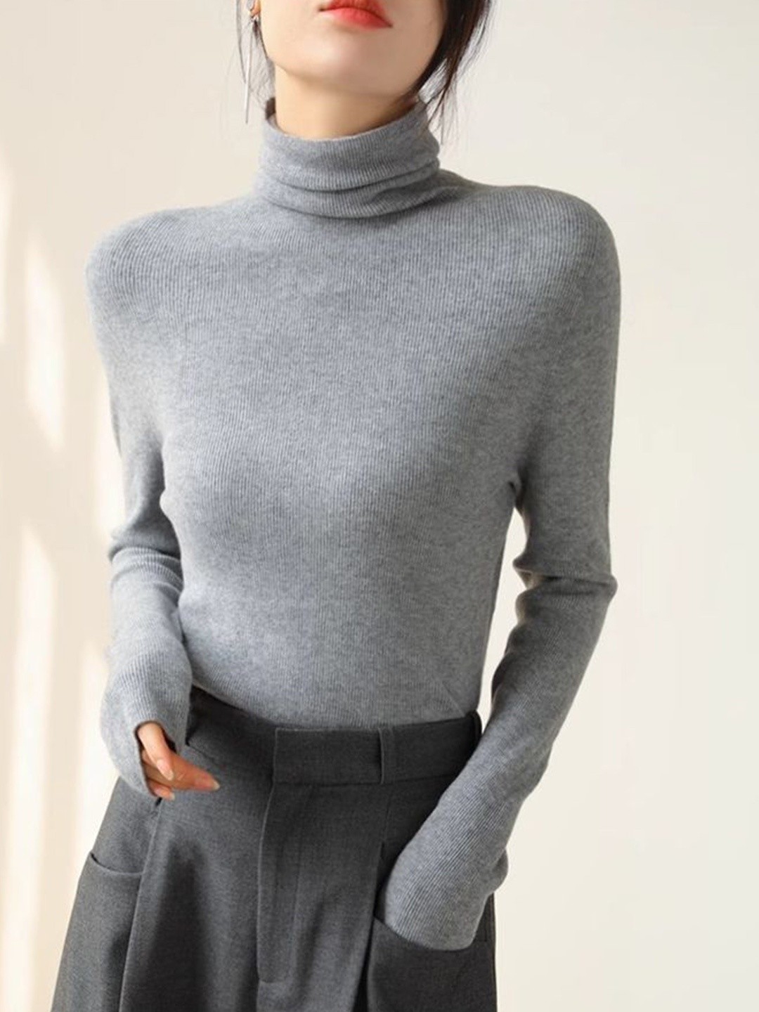 

LULU & SKY Women Turtle Neck Pullover, Grey