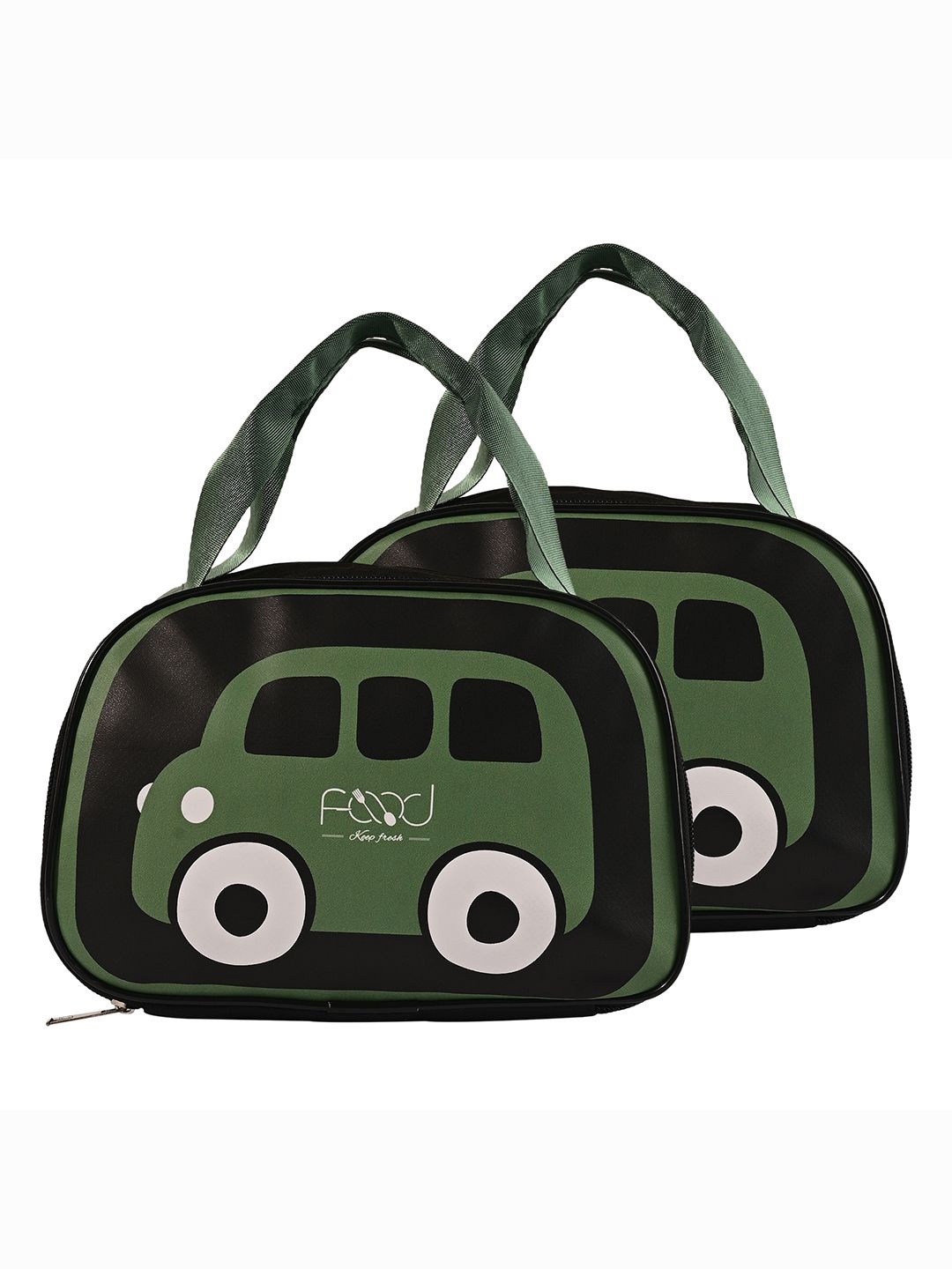 

Kuber Industries Kids Set of 2 Car Printed Lunch bags Travel Accessory, Black
