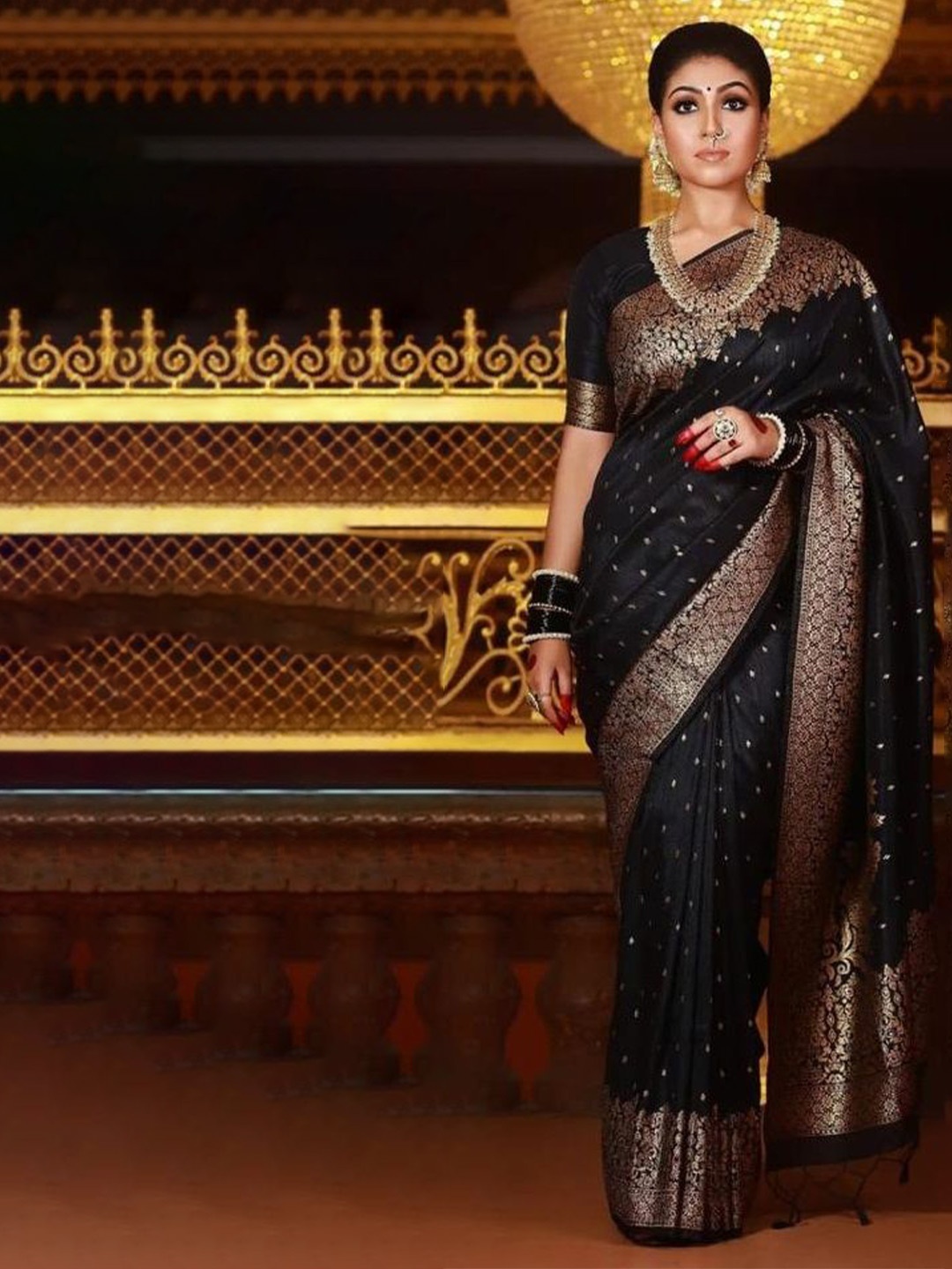 

Visit Wear Ethnic Motifs Woven Design Zari Pure Silk Banarasi Saree, Black