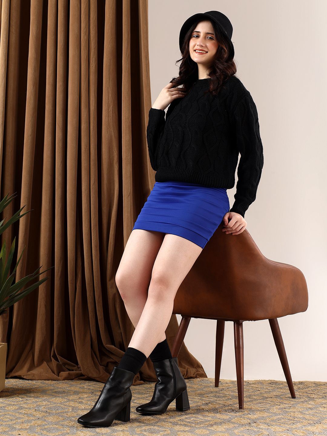 

Stylecast X Kotty Women Self Design Cable Knit Pullover, Black