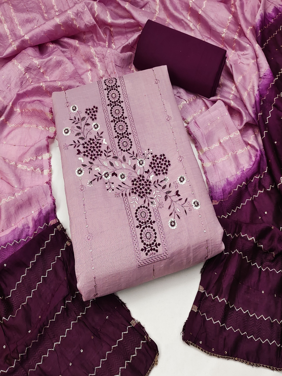 

Maroosh Floral Embroidered Sequinned Unstitched Dress Material, Purple
